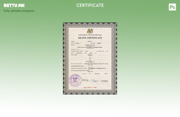 Модерен стил, шаблон за шаблон за PSD од потврда за смрт од витален рекорд во Ма